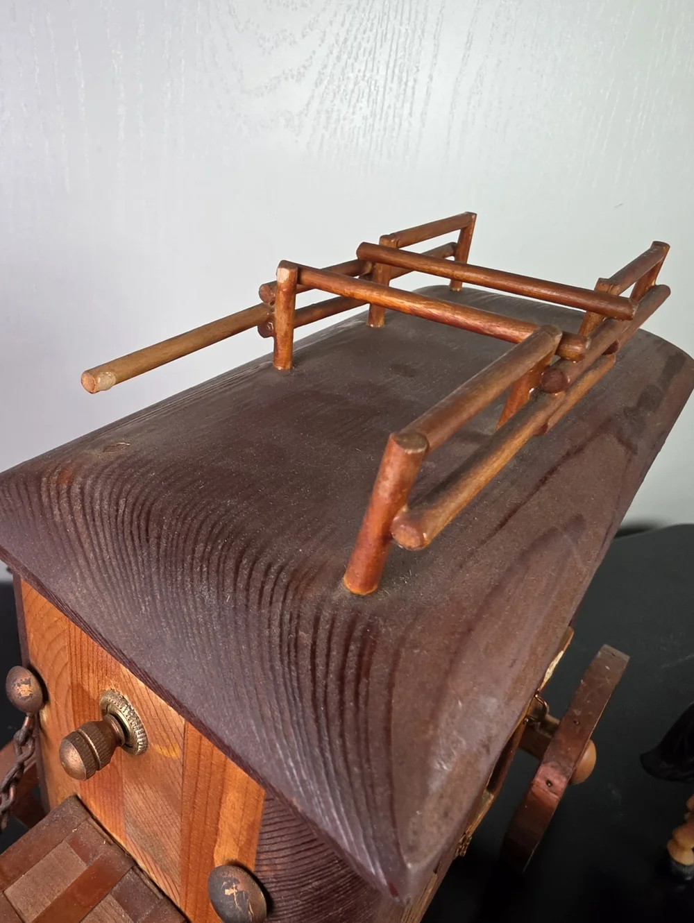 Wooden Stagecoach and Pair of Horses - Brown and Black